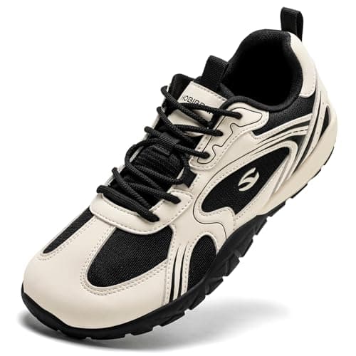 HOBIBEAR Women's Lace-Up Barefoot Sneakers | Wide Toe Box & Zero Drop Technology | Walking Running Sports, Gym and Daily Wear Black White