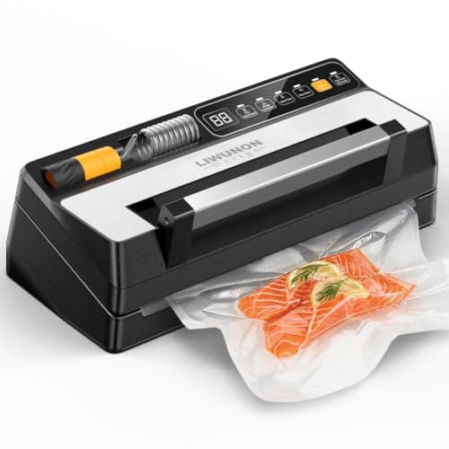 Food Vacuum Sealer Machine for Textured and Valve Bags, Strong Suction Pump, Dual Heat Seal for Dry and Moist Food, One-Hand Lock, Built-in Cutter & Bag Storage, Canister and Marinate Modes