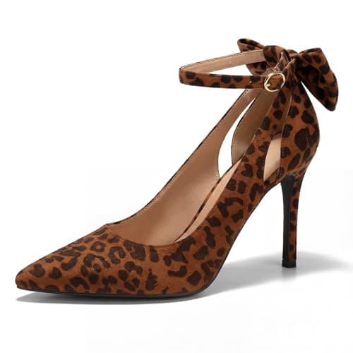 GotSoft Women's Pointed Toe Bow Tie High Heels Ankle Strap Wedding Pumps