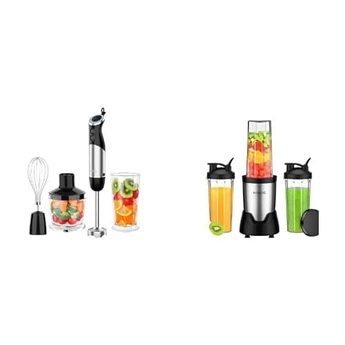 KOIOS BL319B Black Smoothie Blender (3 Cups Included)+5-in-1 Hand Immersion Blender