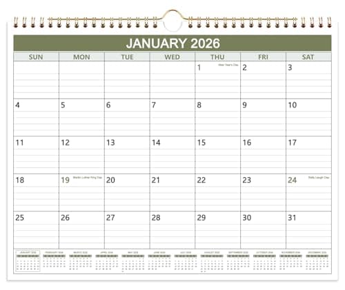 2026 Calendar - Wall Calendar 2026 from January 2026 to December 2026, 14.5"x11.5" Calendar 2026 for Easy Planning School/Home/Office, Green