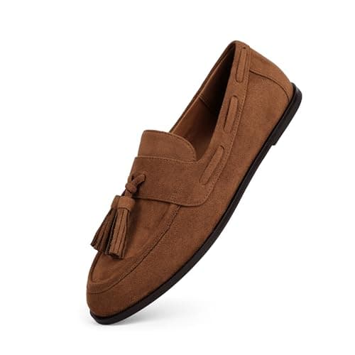 QIY Womens Loafers Comfortable Dressy Brown Flats for Women Moccasins Faux Suede Penny Loafers Slip on Shoes Women Comfortable Casual Shoes Work Flats Size 6.5