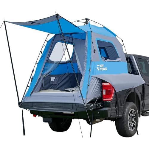 JOYTUTUS Automatic Truck Tent, Easy Set-up, Portable Truck Bed Tent 5.5FT with Rainfly, Truck Camping Tent with Waterproof PU2000mm Double Layer for 2 Person - Blue