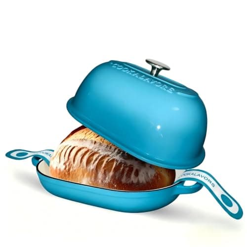 Cast Iron Bread Oven,6 QT Dutch Oven,Thick Enameled Loaf Pan with Lid,Bread Pans for Homemade Bread,14.5"Dutch Oven for Bread Baking,Dutch Ovens-with Silicone Baking Mat&Recipe,Gifts for Family,Teal