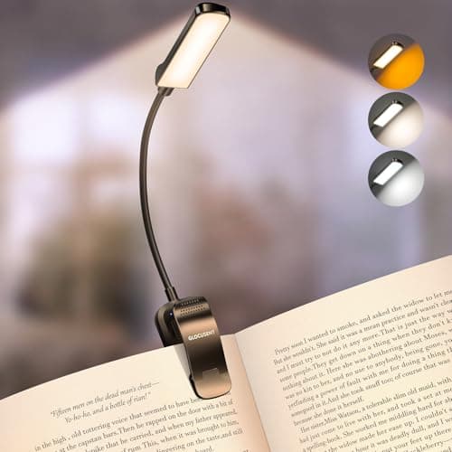 Glocusent 13 LEDs Book Lights for Reading at Night, 120 Hrs Runtime Rechargeable Reading Light, Eye Caring 3 Colors & 5 Stepless Dimming Brightness 3–60LM, Flexible Clip on Light for Book Lovers Kids