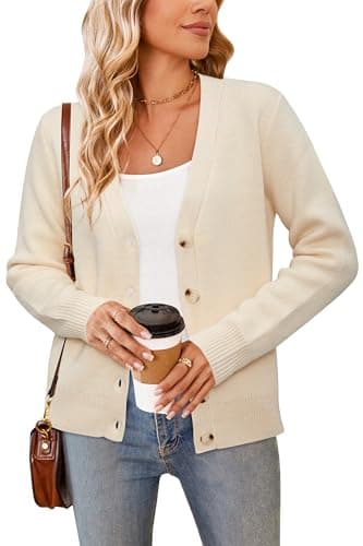 Newshows Womens Cardigan Sweater Button Down Long Sleeve Outerwear Beige