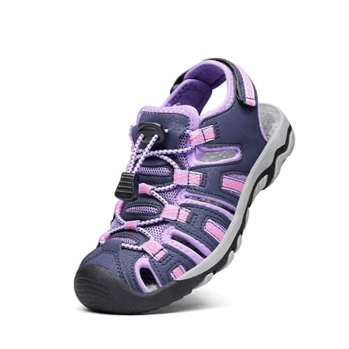 DREAM PAIRS Boys Girls Summer Outdoor Athletic Sport Sandals Walking Hiking Hook and Loop Adjustable Multicolor for Toddler/Little/Big Kids,Size 5 Toddler,Purple/Light/Grey,160912-K