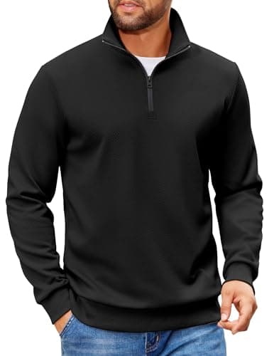 COOFANDY Mens Pullover Quarter Zip Sweater Casual Mock Neck Sweatshirts