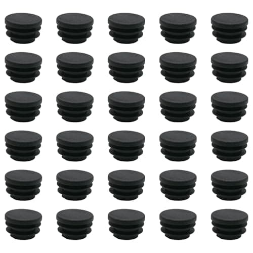OYWOBET 30 Pack 25mm/0.98inch Black Round Plastic Plugs, Ribbed Tube Insert Plug Cap Chair Legs End Cap, Furniture Foot Covers for Table/Stool/Chair