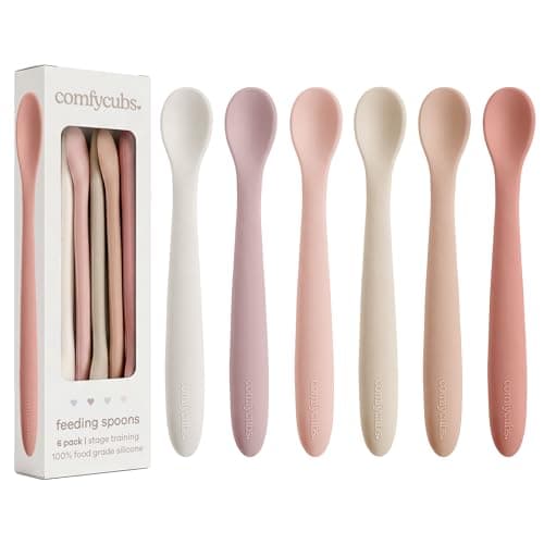 Comfy Cubs Silicone Baby Spoons Set 6-Pack Blush - Flexible Baby Spoons