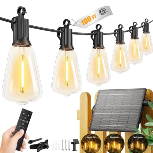 Brightown 100FT Solar String Lights Outdoor, 31+2 Shatterproof LED Bulbs