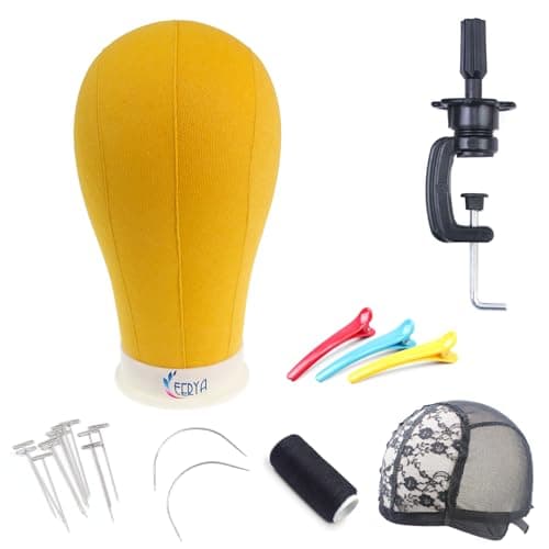 Eerya 24 Inch Wig Head Stand Set for Wig Making Display Styling Training Poly Canvas Block Head with Mount Hole Mannequin Manikin Head Stand(24 Inch)