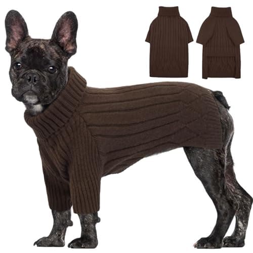 OUOBOB Dog Sweater for Small Dogs, Soft Knit Turtleneck Pullover, Brown L