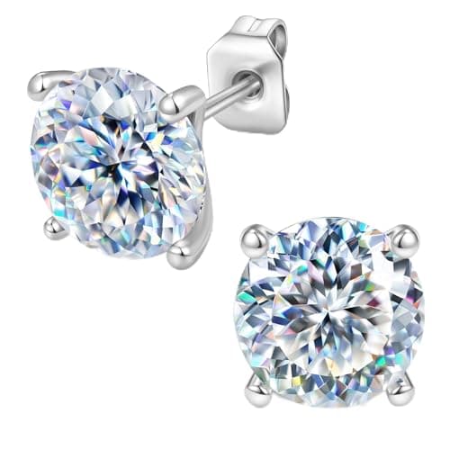 Moissanite Earrings - 0.3-1.5CT Round Cut Flat Back Studs Hypoallergenic 925 Sterling Silver Earrings 18K Gold Plated Gift for Women Men (Silvery, 7.5ct/1.5ct*2)