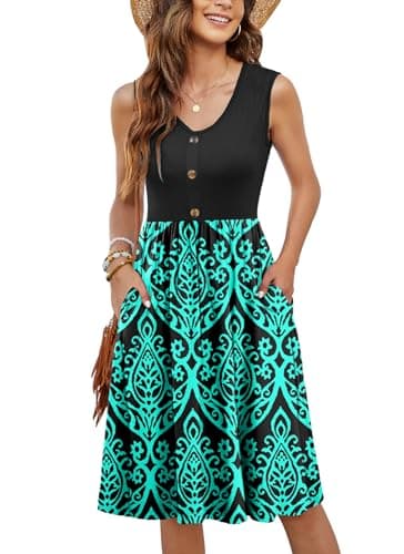 MOLERANI Women Summer Casual Dresses Midi Sundress with Pockets,Black G,S
