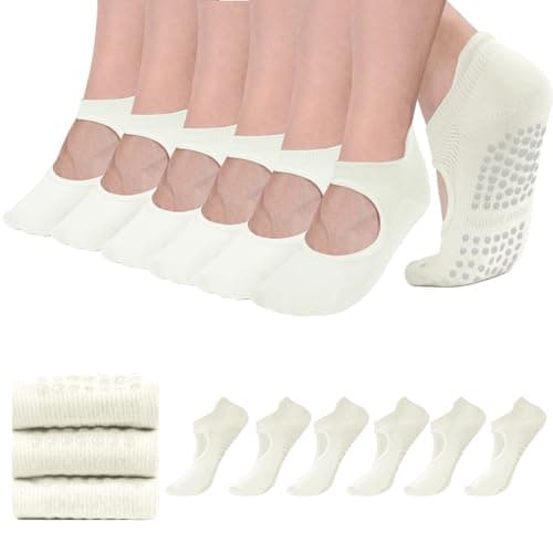 AUHUAYAO pilates socks with grips for women yoga socks for women non slip dance socks pure barre socks yoga sets ballet grip socks socks with grips (US, Alpha, One Size, Regular, Regular, 6, white)