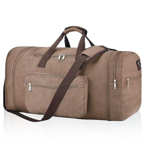 Felipe Varela 60L Canvas Duffle Bag for Men, Travel & Gym Carry on, Coffee