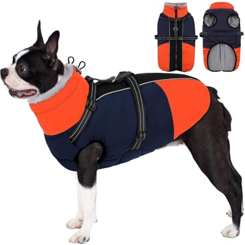 AOFITEE Small Dog Coat Waterproof Dog Winter Jacket with Harness, Blue S