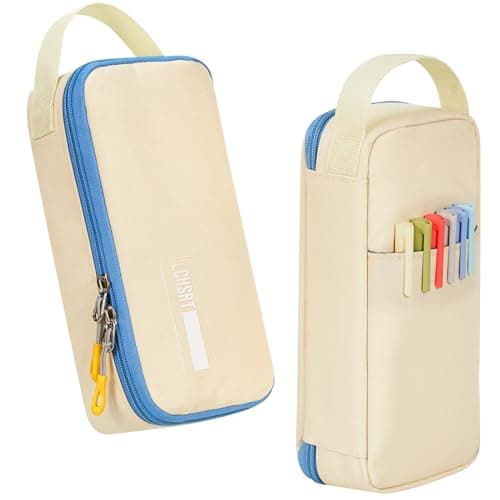 ECHSRT Large Capacity Pencil Case with Hidden Pocket, 1200D Oxford Fabric Zipper Pencil Pouch with Handle, Multi-Pocket Stationery Organizer for Office, College, Travel and Daily Carry, Beige