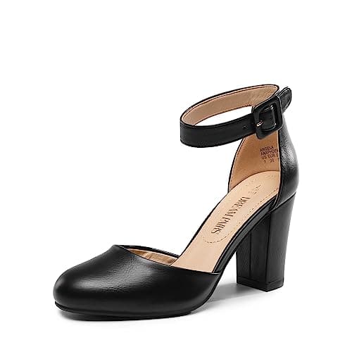 DREAM PAIRS Women's High Heel Ankle Strap Closed Toe Chunky Wedding Party Pumps Shoes,Size 5,Black-Pu,Angela