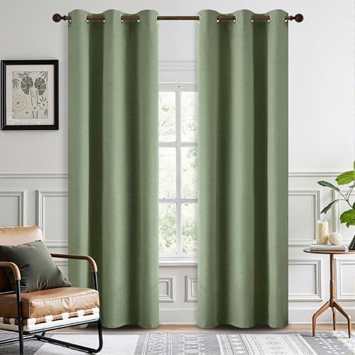DONREN Total Blackout Linen Curtains 90 Inch Length for Bedroom Living Room, Farmhouse 100% Black Out Thermal Insulated Privacy Lightweight Grommet Curtain Panels, Sage Green, W37 x L90, 2 Panels