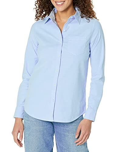 Amazon Essentials Women's Long Sleeve Button Down Stretch Oxford Shirt (Available in Plus Size), Blue, X-Small