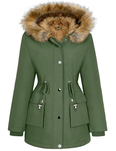 Wiepux Women's Warm Fleece-Lined Parka Coat Anoraks Hooded Military Jackets