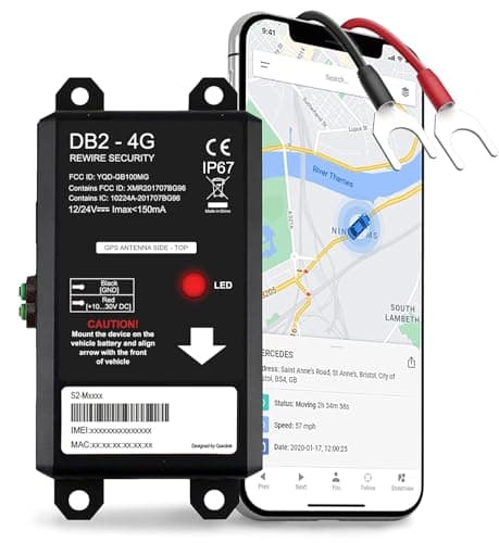REWIRE SECURITY DB2-4G GPS Tracker for Vehicles – Real-Time Vehicle Tracking Device for Car, Van, Motorhome | Easy Battery Install | Live App Tracking | 4G Fleet Tracking | Low Cost Plan | Free Trial