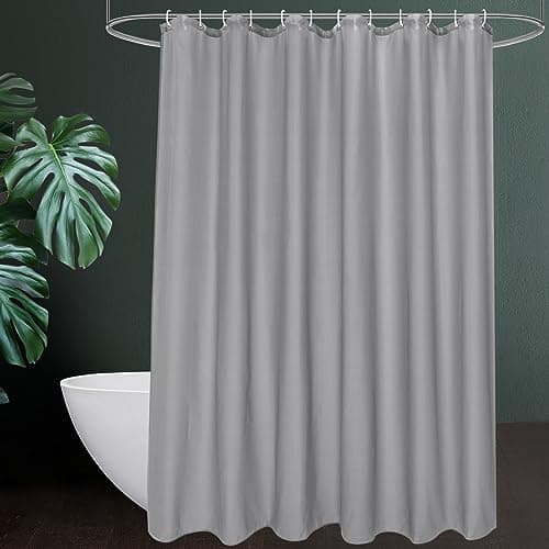 UFRIDAY Grey Fabric Extra Long Shower Curtain Liner 72 x 84 inches with 12 Hooks,Solid Gray Washable Fabric Shower Curtain for Bathroom Water Resistant Shower Liner Hotel Quality Bathroom Curtains