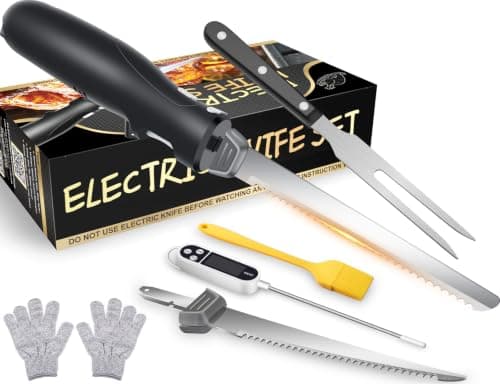 Cordless Electric Knife Easy Slice and Assemble with Storage Case, Serrated Edge Blades Carving Set with Ergonomic Handle and Safety Lock for Turkey, Meat, Bread, Ribs, Fillet and Foam