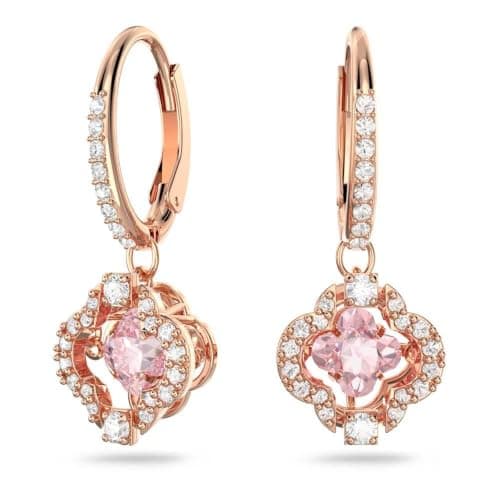 Swarovski Una Pierced Earrings with Clear Crystal Pavé Surrounding a Pink Stone on a Rose-Gold Tone Finished Setting