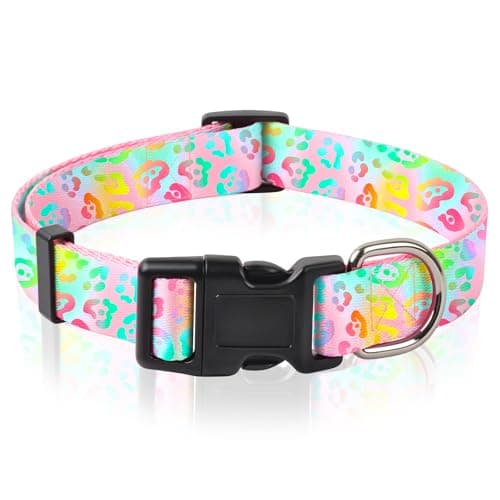 Ruirichfun Leopard Dog Collar Cute Dog Collars for Girl Female Adjustable Cheetah Puppy Collars with Quick Release Buckle Soft Durable Puppy Collar for Large Dogs Pet Gift