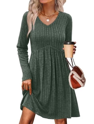 OFEEFAN Plus Size Fall Dresses for Women 2026 Maternity Homecoming Dress Cowboy Chic Winter Clothing V Neck Empire Waist Babydoll Casual Dress Christmas Green XL