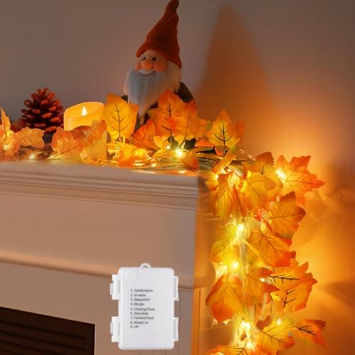 8 Modes & Timer Fall Decor Garland with Lights, 14.7ft/40LED String Lights