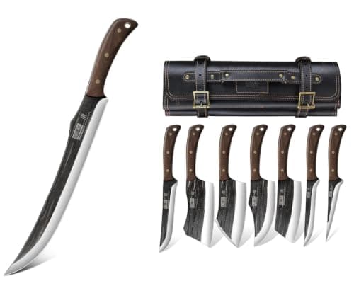 HOSHANHO Carving Slicing Knife, 12 Inch Ultra Sharp Butcher Breaking Knife, High Carbon Steel Curved Brisket Knives & Butcher Knife Set, Hand Forged Butcher Chef Knife Set with Roll Bag