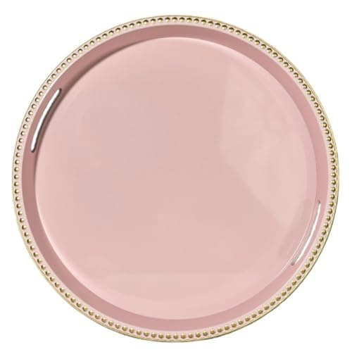 Umisriro Pink Decorative Tray for Coffee Table, Round Beaded Plastic Serving Tray forKitchen Counter, Ottoman, Living Room,(13")