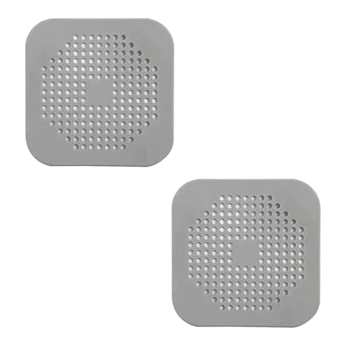 Drain Hair Catcher,Bathroom and Sink Protection Cover,Flat Dirty Stuff Strainer Stopper with Suction Cup,Multipurpose Kitchen and Shower Bathtub Filter Screen,Square Grey Silicone TPR(2pcs)