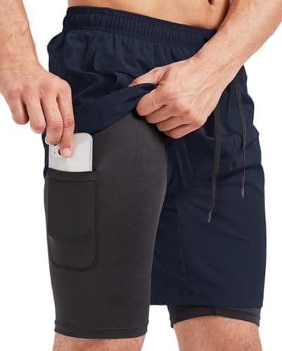 sponeed 2 in 1 Mens Shorts for Running Multiple Pockets XL Navy Blue