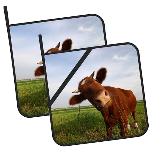Funky Cow Child Pot Holders Set of 2 Kitchen Heat Resistant Potholders for Microwave Cooking Baking Oven End Dishes and BBQ Gifts for Women