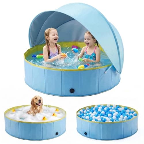 Kiddie Pool with Canopy, Large Foldable Pool Detachable UPF 50+ Sunshade