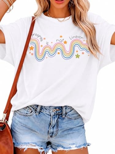 MAXIMGR Teacher Shirts Women Funny Rock'n Roll Teacher Shirt Teacher Life Shirts ABCD Pencil Graphic Short Sleeve Tee Top White