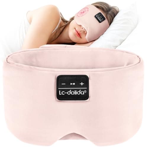 LC-dolida Bluetooth 5.4 Sleep Mask, Ice Silk Sleep Headphones for Side Sleepers, Adjustable Blackout Eye Mask with Bluetooth Headphones, Ultra-Soft Sleeping Mask for Women & Travel (Pink)