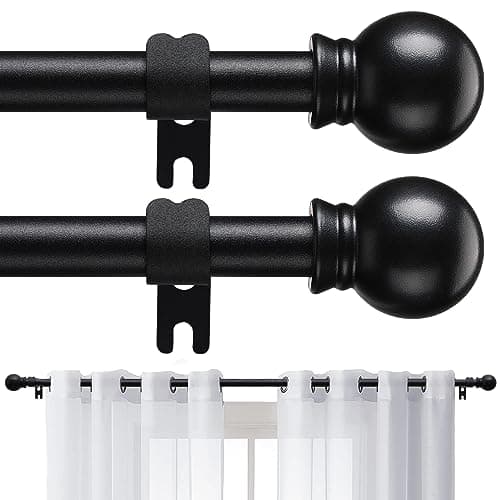 2 Pack Curtain Rods for Windows 66 to 120 Inch, 5/8 Inch Extra Long Matte Black Curtain Rod For Bathroom, Living room, Kitchen (size：28-124 Inch)