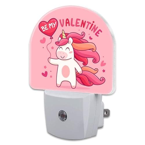sndheke Cute Valentine's Day Unicorn Night Light for Kids, Be My Valentine Night Light Plug in with Dusk to Dawn Sensor,0.5w Energy Saving Nightlight for Hallway Stairway Kitchen Bedroom