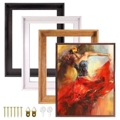 18x24 Canvas Floater Frame, Fits 1" to 1.25" Deep Gallery-Wrapped Canvas, Wood-Grain PS Floating Picture Frame for Paintings and Prints, Hanging Hardware Included, Dark Brown