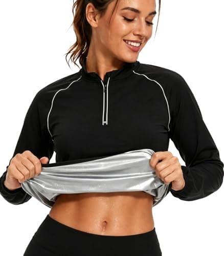 Sauna Suit Women Sweat Sauna Jacket Long Sleeve Zipper Shirt Workout Top