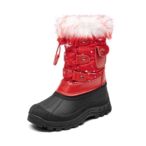 DREAM PAIRS Boys Girls Snow Boots Water-Resistant Outdoor Warm Cozy Anti-Slip Mid Calf Faux Fur Lining Insulated Winter Shoes for Little/Big Kids,Size 9 Toddler,Red/Black,KSNOW