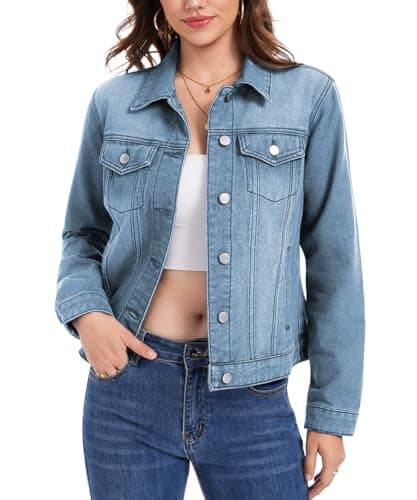 J.Corrine Women's Denim Jacket Trendy Long Sleeves Button Down Shacket Jacket Jean Coat with Pockets Light Blue XL