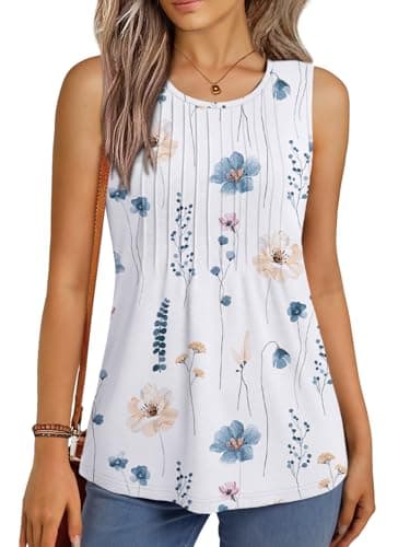 NORACORA Womens Camisole Tank Top Loose Fit Flowy Boho Sleeveless Shirt Boat Neck Crew Neck Summer Casual Outfits 2026 Fashion White Blue L