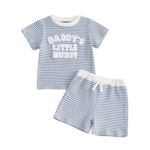 XRTBMN Aunties Little Dude Baby Outfit Toddler Boy Short Sleeve T Shirts and Waffle Shorts Set 2Pcs Infant Summer Clothes (Daddys Little Dude, 18-24 Months)